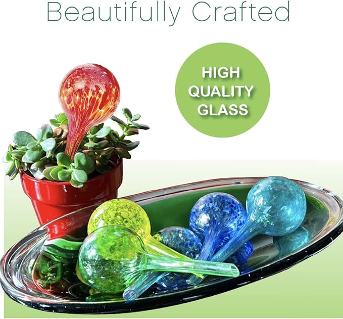 Trenton Gifts 6-Pack Plant Watering Globes - Self Watering Bulbs for Indoor & Outdoor Plants - Hand-Blown & Colorful Water Globes - Aqua Globes for Plants - Measures 6" L x 2.5" D. 150ml