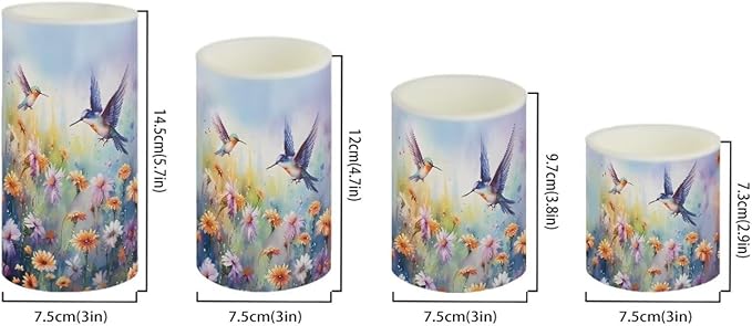 Flameless Candles Battery Powered LED Candles with Remote Timer Color Changing Control Long Lasting for Indoor Outdoor Home Decoration Set of 4, Hummingbird Daisy Purple