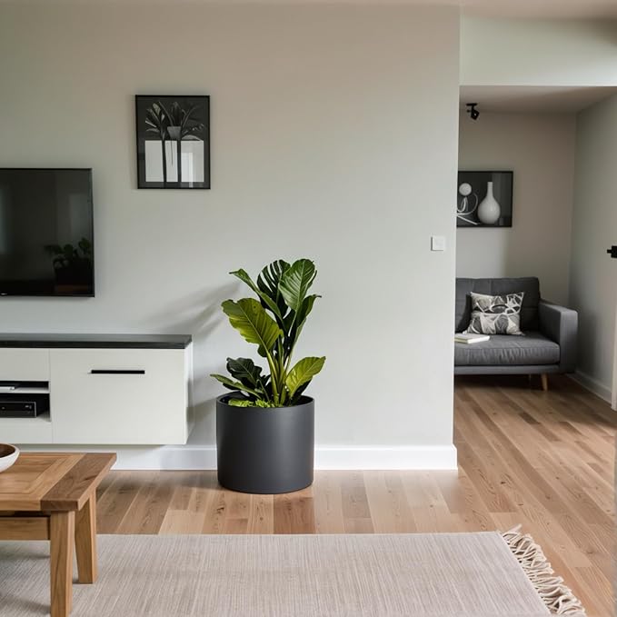 Fox & Fern 14.6 Inch Extra Large Planter — Premium Lightweight Fiberstone Matte Black Plant Pot with Drainage Plug; Big Planter for Indoor & Outdoor Use; Weather Resistant & UV Resistant