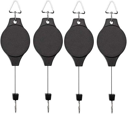 4 Pack Plant Hook Pulley, Retractable Plant Hanger Easy Reach Hanging Flower Basket for Garden Baskets Pots and Birds Feeder Hang High up and Pull Down to Water Or Feed