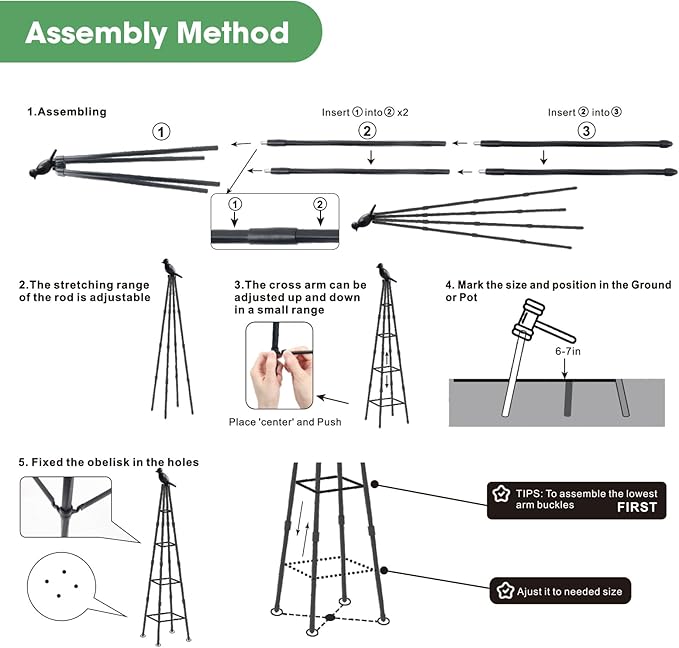 Garden Obelisk Trellis for Climbing Plants Outdoors, 65 Inch Rustproof Plant Stand Climbing Support with Adjustable Heights for Indoor Potted Plants, Vines, Flowers Stands, Vegetables (1)