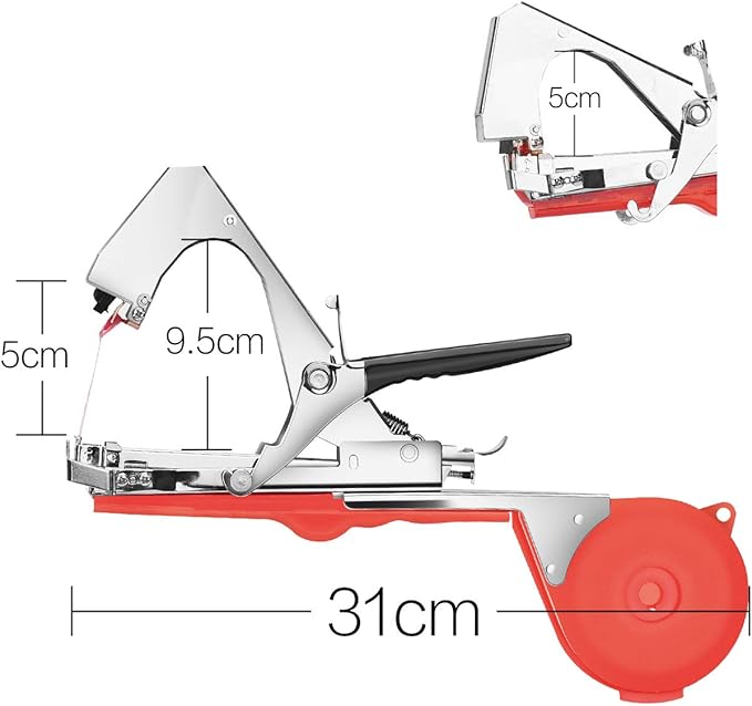 FUNTECK Plant Tying Machine to Tie Tomatoes Peppers and Cucumbers Quickly and Easily, Great for Gardeners Farmers, Including Spare Parts, Tapes and Staples, Red
