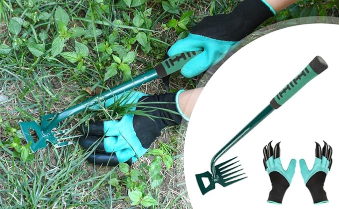 Weeding Artifact Uprooting Weeding Tool Claw Gloves Kit, 6 Teeth Dual Purpose Weed Puller, for Yard Farm Gardening Cultivating Loosening Weeding Mulching Planting Steel Hand Weeder