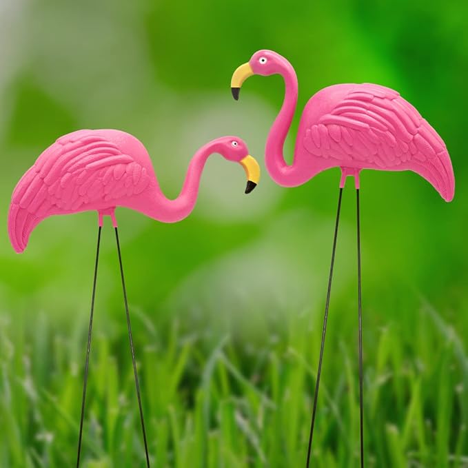 4E's Novelty 2 Pink Flamingos Yard Decorations - Large 23" Flamingos Yard Ornaments - Pink Flamingos for Yard Sculptures & Statues - Lawn Flamingos Outdoor Garden Decor, Weather Resistant