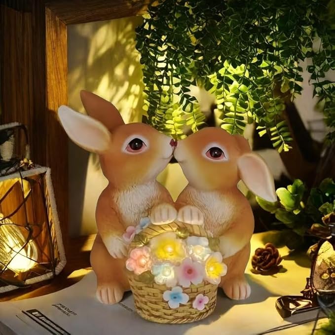 Solar Rabbit Garden Statues Easter Decorations Yard Animals Statue Home Garden Resin Rabbit Figurine Bunny Statue,Gifts for Mom Grandma Women Outside Lawn Ornaments Porch Patio Balcony Yard Home