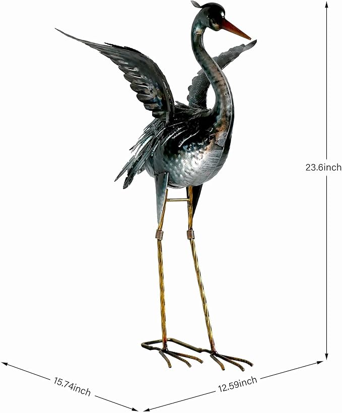 chisheen Crane Garden Statue Sculpture, Metal Heron Outdoor Decor, Yard Art Bird Decoy for Backyard Pond Patio Porch Lawn Decorations