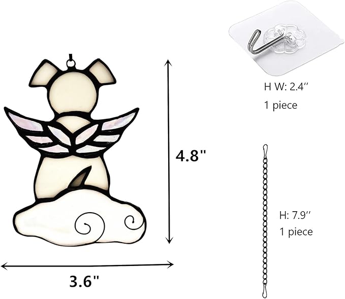 Stained Glass Angel Wings Dog Memorial Gifts for Loss of Dog Sympathy Gift Suncatcher, Rainbow Bridge Pet Passing Away Remembrance in Memory, Dog Bereavement Gifts for Loss of Pet,White