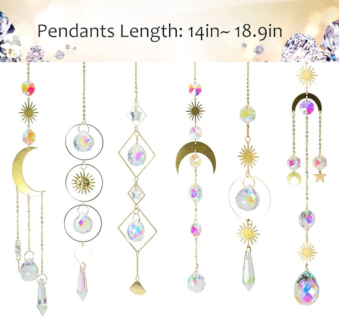 6Pieces Colorful Crystals Suncatcher Hanging Sun Catcher with Chain Pendant Ornament Crystal Balls for Window Home Garden Christmas Day Party Wedding Decoration