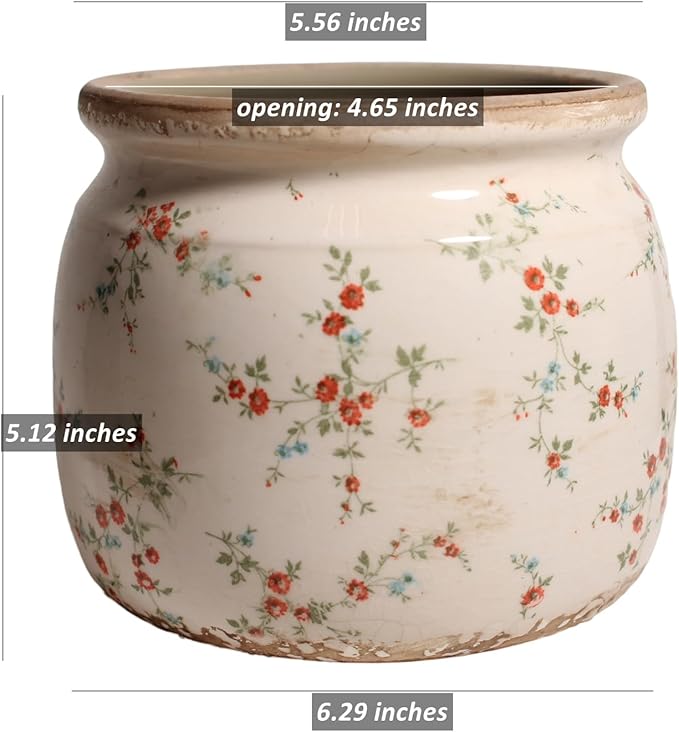 Ceramic Planters for Indoor Plants, Plant Pots with Drainage Hole, 6.29in. Flower Pots for Indoor Plants, Planters & Succulent Pots, Crackle Glaze Finish Plant Pots Indoor, Tiny Red