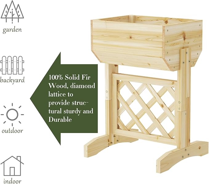 Raised Garden Bed, Standing Vertical Horticulture Planter Box for Backyard, Patio, Balcony, Planter for Flowers Herbs Vegetables for Indoor & Outdoo Decor with Trellis (Natural)