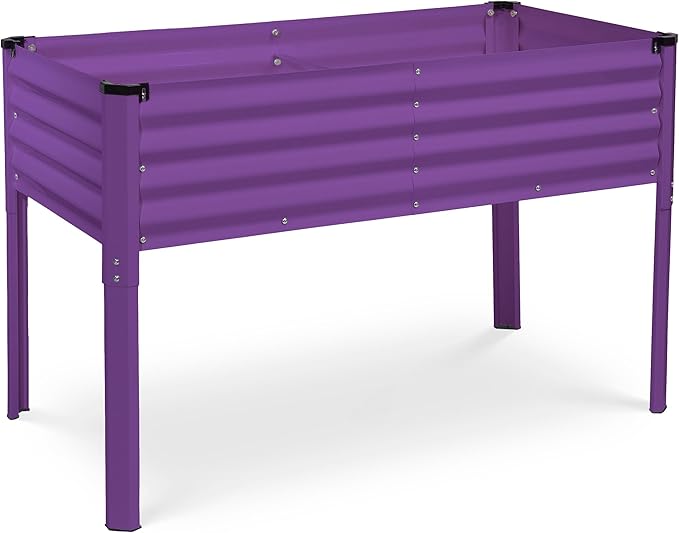 Galvanized Raised Garden Beds Outdoor with Legs // 48×24×31in Elevated Planter Box for Vegetables, Flowers (Purple) // Large Metal Garden Bed for Backyard Patio Gardening