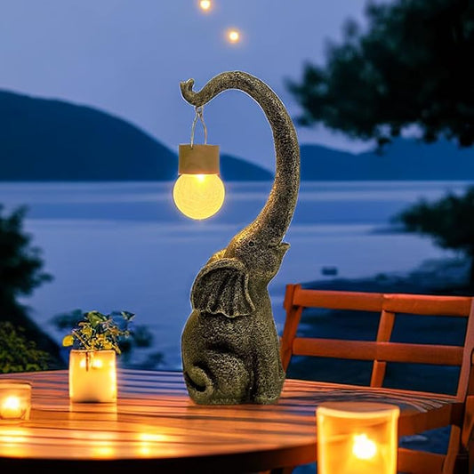 Elephant Statue Solar Garden Decor with Glass Ball Lights,Outdoor Elephant Decor for Birthday Gifts Women, Garden, Patio, Yard, Lawn