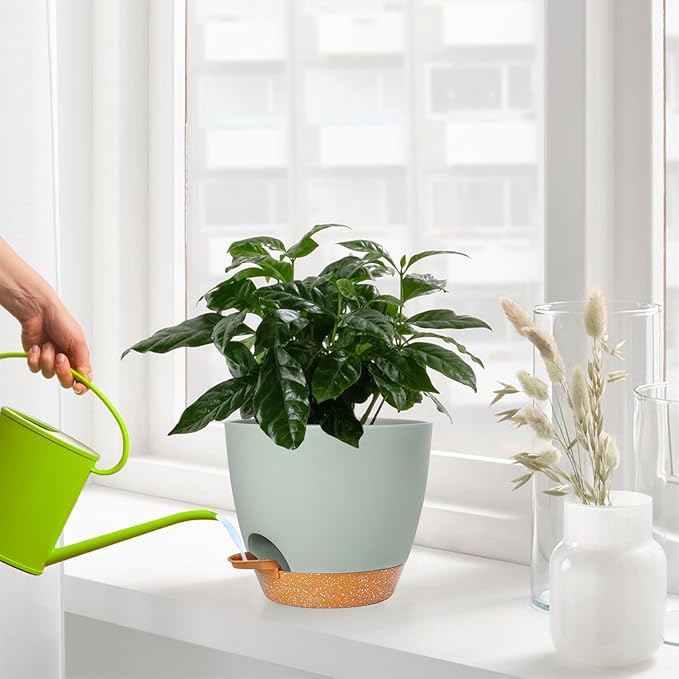 GARDIFE Plant Pots Set of 2 Pack 8 inch,Planters for Indoor Plants with Drainage Holes, Modern Decorative Flower Pots for All House Plants, Flowers, Green