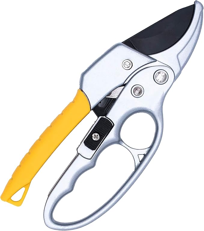 BUGUI 8" Ratchet Pruning Shears, 5 Times Cutting Power Than Normal Garden Scissors, Labor-Saving Design for Arthritis Weak Hands
