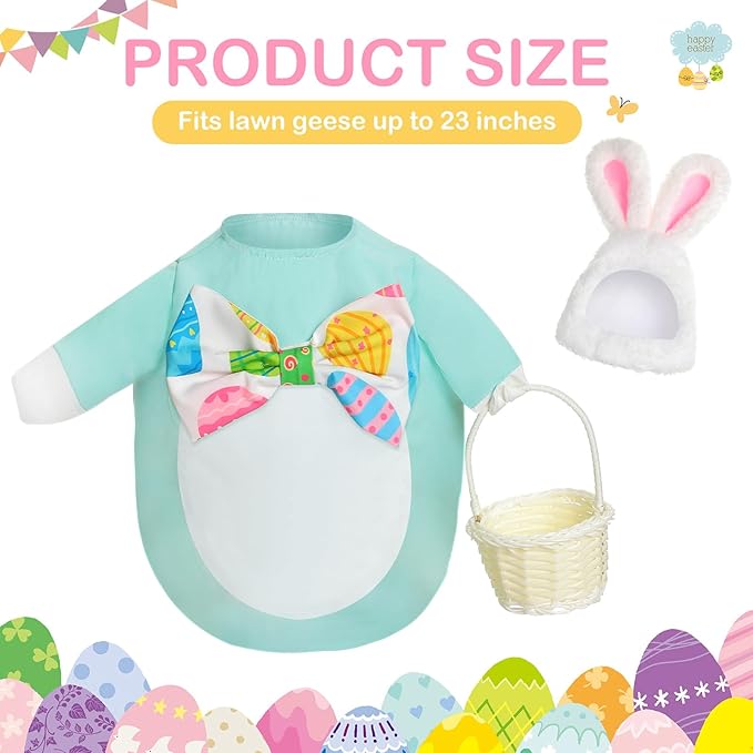 Spring Easter Egg Goose Outfit Lawn Porch Goose Clothes with Basket Goose Outfit for 23" Goose Spring Easter's Day Outdoor Patio Yard Lawn Art Decoration