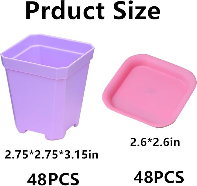 JHESAO 48 Set Garden Plastic Pot Craft Kit 48 Nursery Pots with 48 Trays for Kids Flower Plant Spring Summer Graduation DIY Crafts Painting Gardening Growing Tools, Mixed Colors