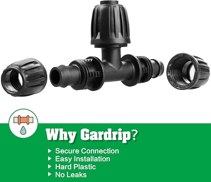 Drip Irrigation Fittings for 1/2 Inch Drip Tubing (1/2" ID x 0.65" OD):1/2'' Drip Line Tees Anti-drop Locked Nut Barbed Tee Connectors Garden Irrigation System Parts (10 Pack)