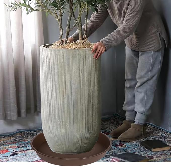 3 Pack of 25 26 inch Plant Saucer (22.7 Inch Base), 4.2" Depth, Large Deep Heavy Duty Plastic Flower Planter Water Trays for Indoors Outdoor, Plant Drip Trays (26", Chocolate)