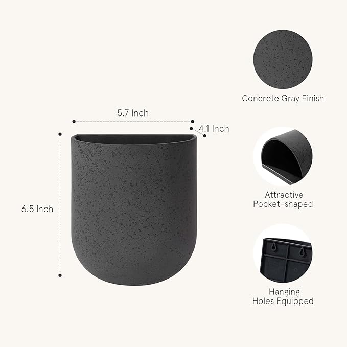 La Jolie Maison Wall Hanging Planters for Indoor Plants,Hanging Flower Pots for Air Plants Succulent, Set of 2, 6 Inch, Concrete Gray