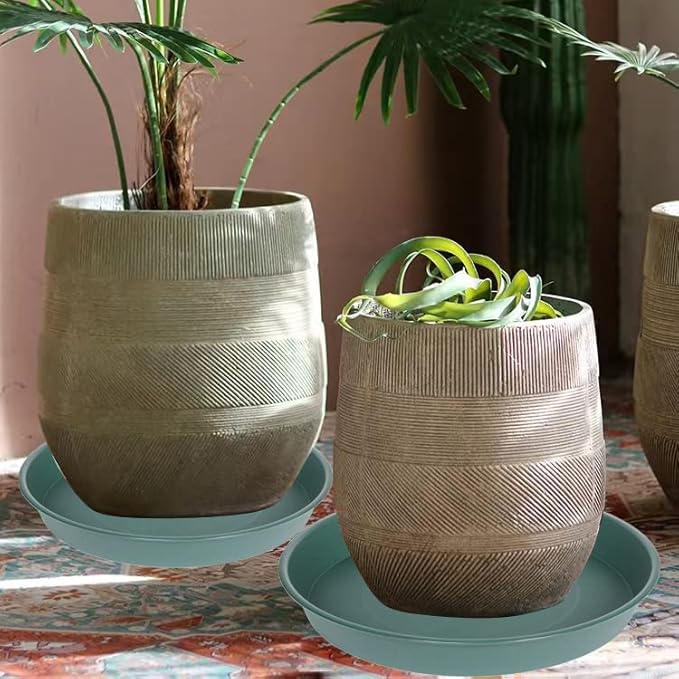 4 Pack of 14 inch Plant Saucer, Heavy Duty Round Plant Trays for Pots, Plastic Plant Water Tray, Bird Bath Bowls, Plant Saucers for Indoors, Drip Trays for Planter 12-14" (14", Green)