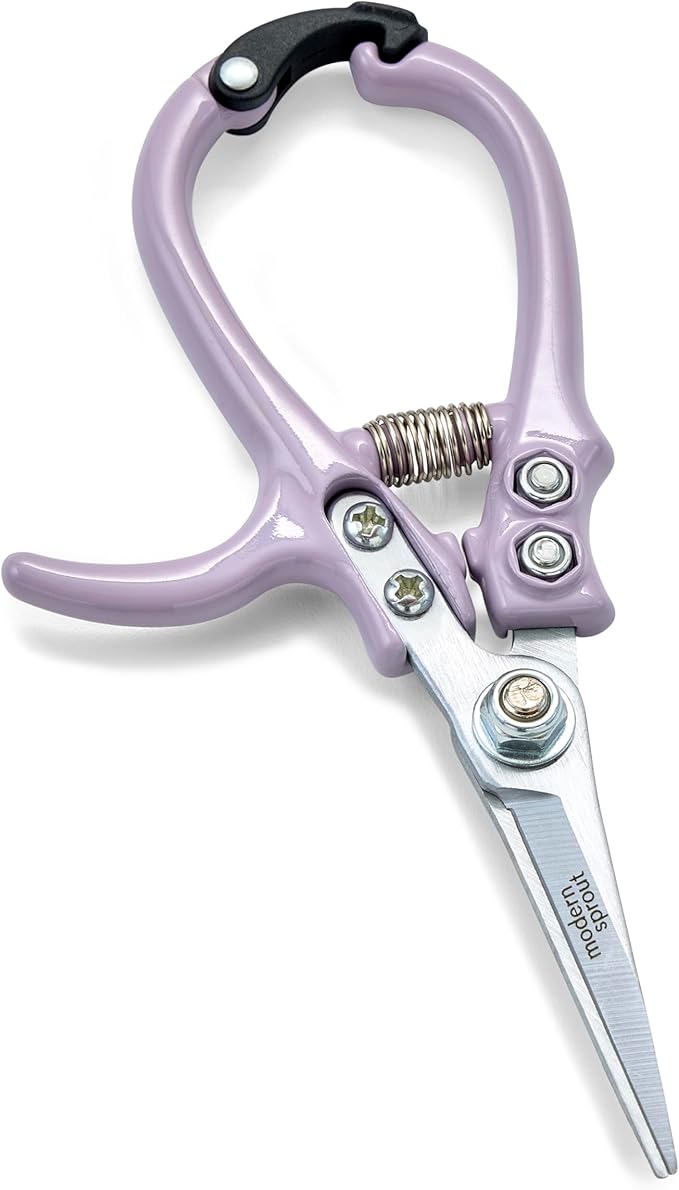 Modern Sprout Pruning Shears for Gardening, Herb Snips, Flower Cutting Scissors, Indoor Plant Shears, Lightweight, Ergonomic, Carbon Steel Blade, Easy-Lock Safety, Aesthetic (Lavender)
