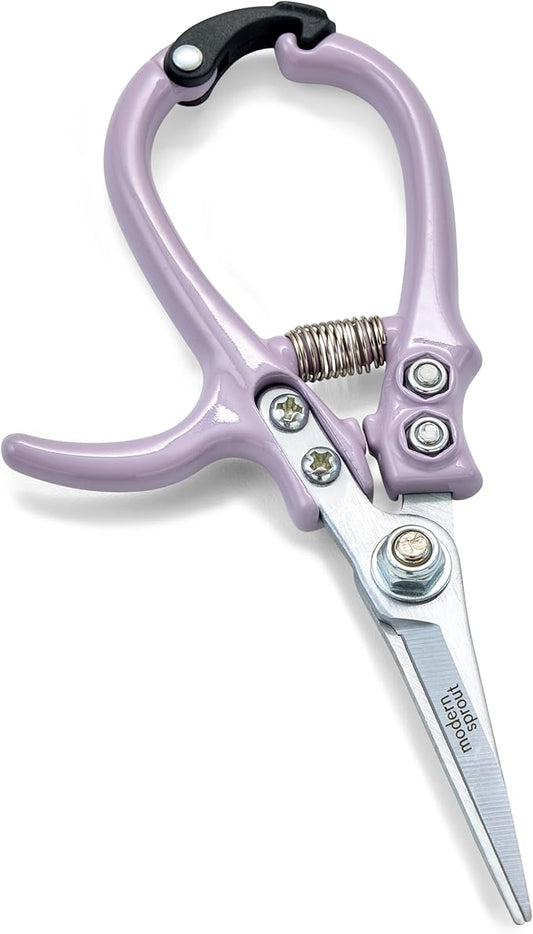 Modern Sprout Pruning Shears for Gardening, Herb Snips, Flower Cutting Scissors, Indoor Plant Shears, Lightweight, Ergonomic, Carbon Steel Blade, Easy-Lock Safety, Aesthetic (Lavender)