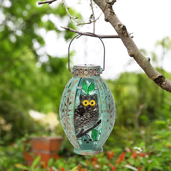 Starsoul Owl Outdoor Solar Lantern Waterproof Metal & Stained Glass Owl Lamp Lights for Yard Patio Garden Tabletop Pathway Decor Gifts for Woman