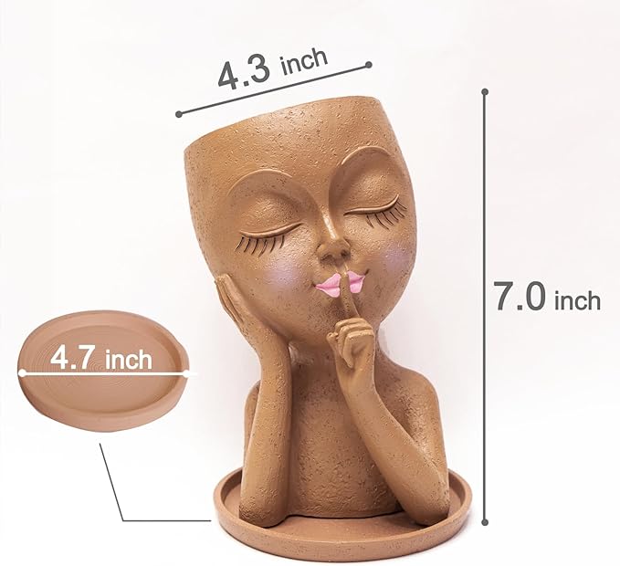Face Planter Pot Head Planters, Lady Heads Flowerpot, Cute Girl Faces Plant Pot, Quiet Women Succulent Pots for Indoor Outdoor Plants, Modern Vase with Drainage