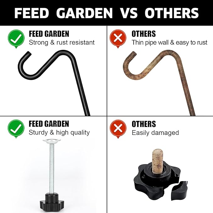FEED GARDEN 2 Pack 14 Inch Deck Hook,Solid Steel Deck Hangers for Bird Feeders,Lanterns, Flower Basket and Suet Baskets with Clamp,Black