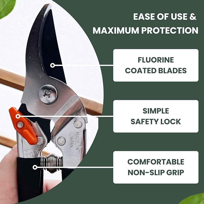 Saboten 7.9" Japanese Pruning Shears - forest Originals, Premium Steel Blades, Made in Japan, Rust Resistant, Gardening Scissors with Duracon Safety Lock