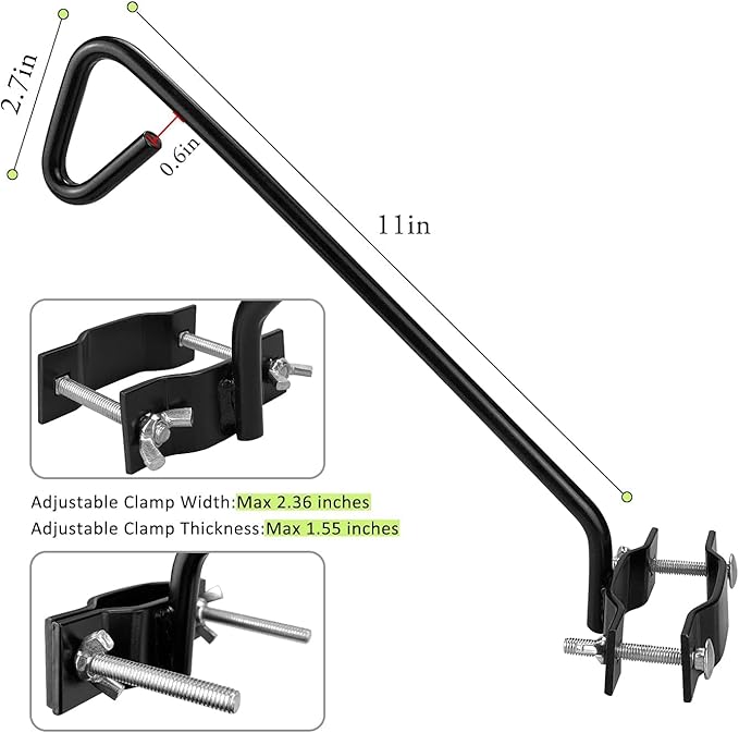 11 inches Fence Deck Hook Rail Hook Hanging Hook Mounting Kit Heavy Duty Bird Feeder Hook, Decorative Hook Hanger for Bird Feeders, Planters, Suet Baskets, Lanterns on Balcony Porch Railing Fence