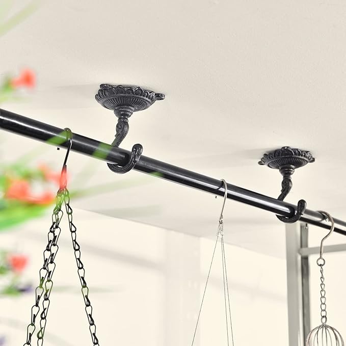 Sungmor 3PC Wall Mount Ceiling Hooks, Cast Iron Plant Bracket, Heavy Duty Plant Hook Hanger, Decorative Vintage Hooks for Hanging Planters, Bird Feeders, Lanterns, Wind Chimes