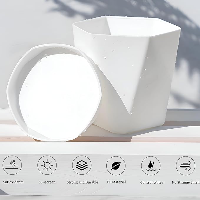 InmeRun Plant Pots Indoor Plastic Flower Pots Outdoor 5 inch Set of 6 Pack with Drainage Holes and Saucers for Garden Pots (7 inch 6white)