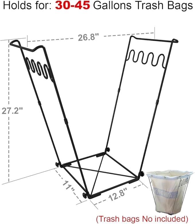 Outdoor Garden Trash Bag Holder Frame - Leaf Bag Support Stand Multi-Use Metal Garbage Bag Holder Holds 30-45 Gallons Bag for Camping Leaves, Gardening Party, Yard Weeding (Matte Black)