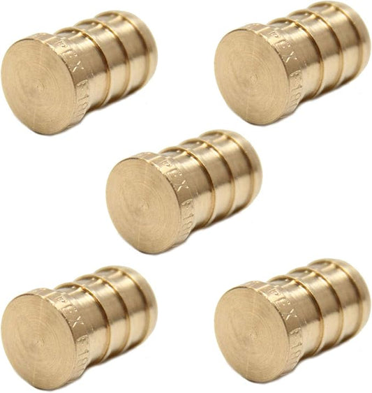 (Pack of 5) EFIELD Pex Barb 1/2" Plug End Cap Pipe Crimp Brass Fitting, ASTM F1807