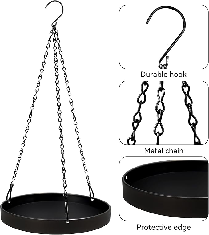 Plant Hanger Indoor Outdoor, Hanging Planter Baskets for Outdoor Indoor Plants, Hanging Plant Holder, Hanging Tray for Plants, Metal Window Plant Hanger, Black Hanging Plant Shelf, 1 Pack