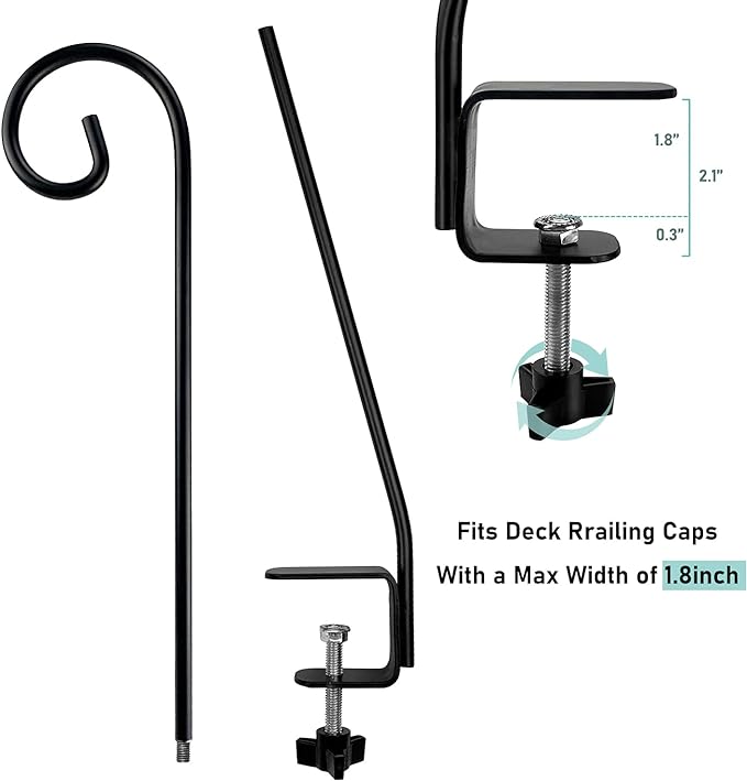 MIXXIDEA Heavy Duty Deck Rail Pole Deck Hook, Extensible and Adjustable Deck Hook for Hanging Bird Feeder, Plants, Suet Baskets,Wind Chimes,Lanterns