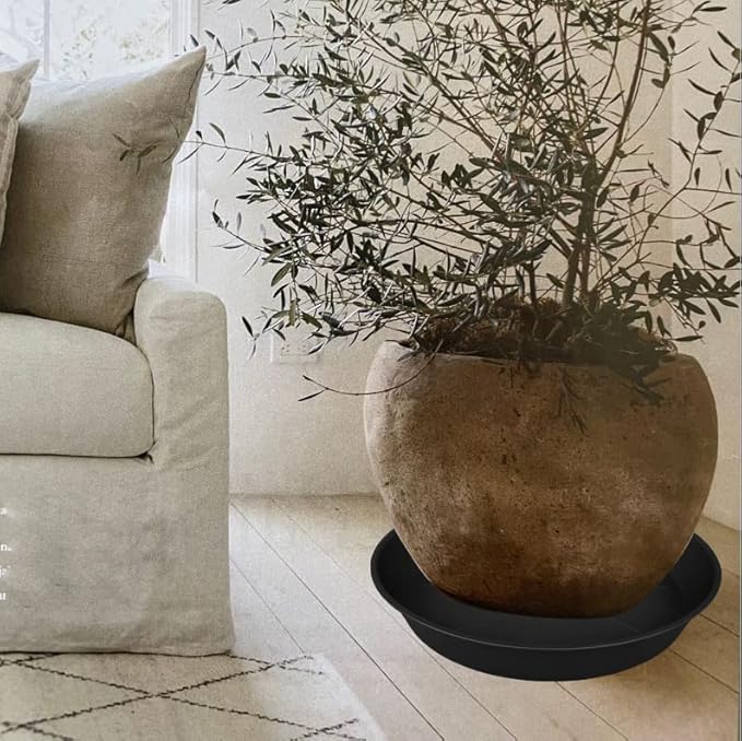 3 Pack of 25 26 inch Plant Saucer (22.7 Inch Base), 4.2" Depth, Large Deep Heavy Duty Plastic Flower Planter Water Trays for Indoors Outdoor, Plant Potted Bowl, Plant Drip Trays (26", Black)