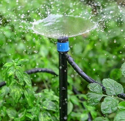 50 Pack Drip Irrigation Emitters Adjustable Irrigation Dripper 360 Degree Full Circle Pattern Water Flow Bubbler with Stake for 1/4 inch Irrigation Hose for Garden Greenhouse