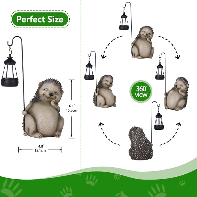 Solar Hedgehog Statue Garden Decor, Solar Hedgehog Statue Lights Outdoor, Waterproof for Patio, Balcony, Yard, Lawn, Father Day & Mother Day Garden Housewarming Gifts for Women, Men, Mom, Dad, Grandma