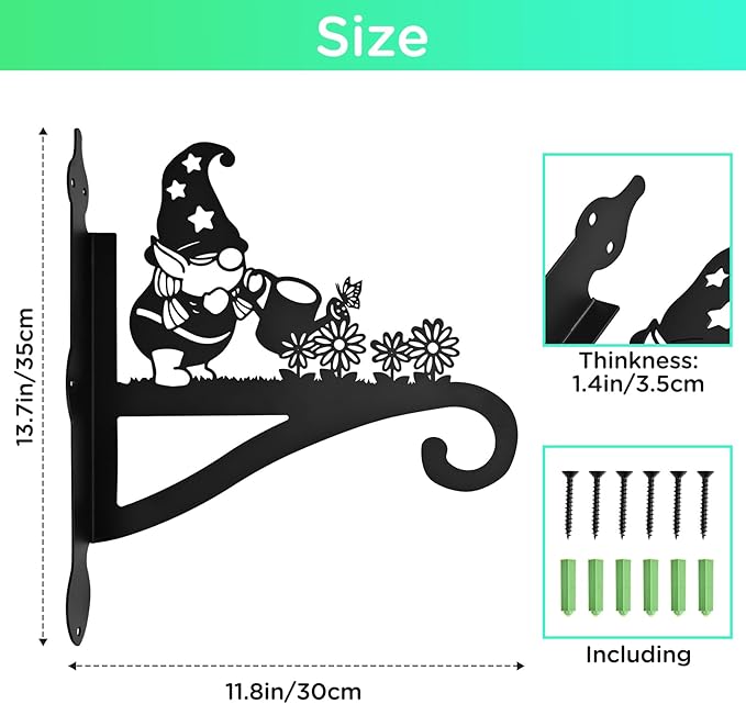 Christmas Plant Hangers Outdoor Iron Heavy Duty Ornamental Gnome Silhouette Wall Mounted Hanging Plant Bracket for Flower Pot Lantern Bird Feeder Wind Chimes Christmas Decoration