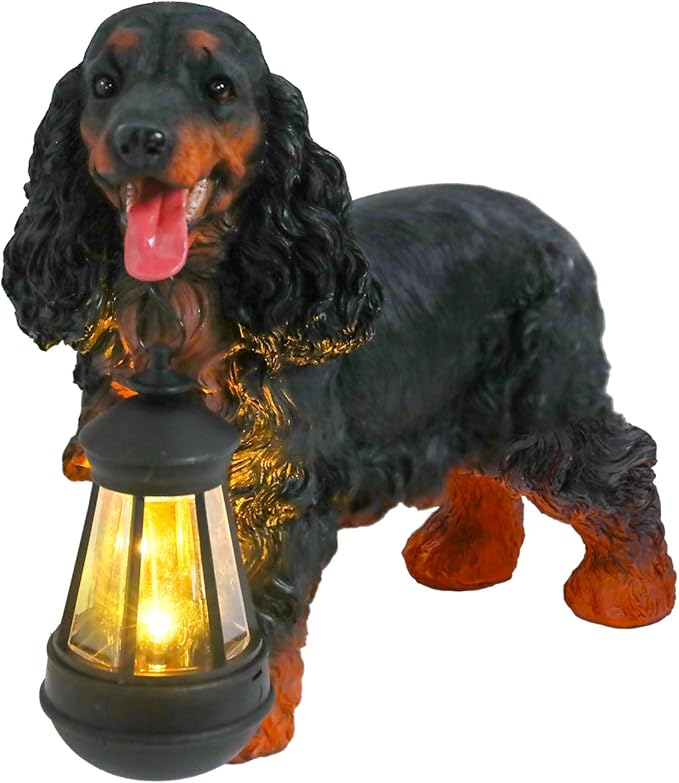 Afirst Solar Dog Statue Garden Decor- Outdoor Decor with Solar Lantern Lovely American Cocker Spaniel Figurine Patio Lawn Yard Art Ornaments Housewarming Gift
