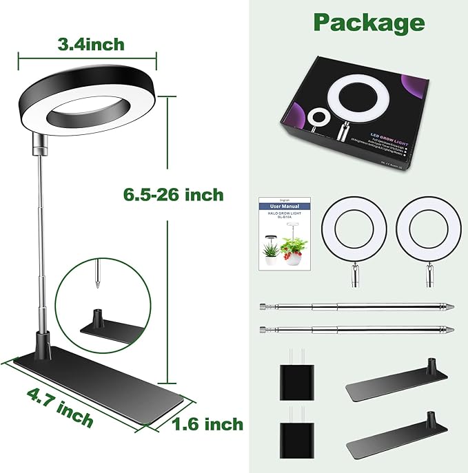 Grow Lights for Indoor Plants, 48 LEDs Full Spectrum Plant Light for Indoor Plants, Height Adjustable Growing Lamp with Base, 3 Optional Spectrums, Auto Timer 3/9/12Hrs, 10 Brightness,2 Pack