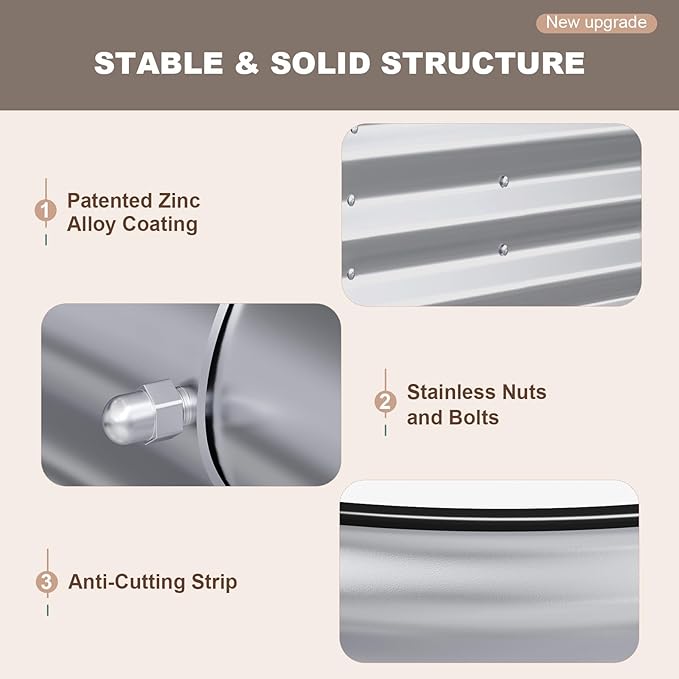 Raised Garden Bed, 8x4x1ft Galvanized Outdoor Planter Beds with Safety Edging and Gloves, Oval Metal Planter Box for Gardening Vegetables Flowers Herb