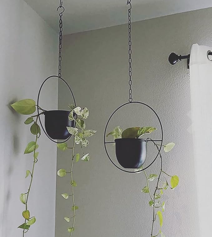 2 Pack Hanging Planters for Indoor Plants with 5.5" Pot + Ceiling Hook + Extender Chain | Hanging Plant Holder, Metal Minimalist Planter, NO Plant incld