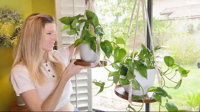 2 Pack Macrame Plant Hanger | Plant Hanger Indoor, Hanging Planter Shelf | Hanging Planter (Jute) (1 Large + 1 Medium)