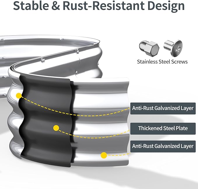 Kesfitt Raised Garden Bed Kit,Outdoor Galvanized Planter Boxes with Safety Edging and Gloves,Large Metal Beds for Gardening Vegetables,Fruits,Flower(6x3x1FT)