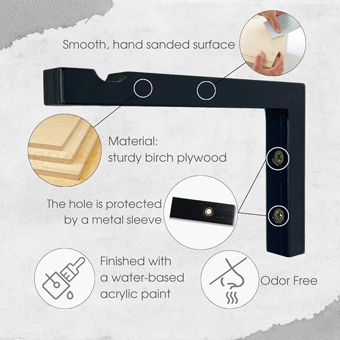 2-Piece Set of Plant Hooks for Wall 6 Inch - L-Shaped Mounted Wooden Plant Hook - Indoor and Outdoor Bracket Plant Hanger for Planters, Lanterns, Bird Feeders and Plant Basket (Black)