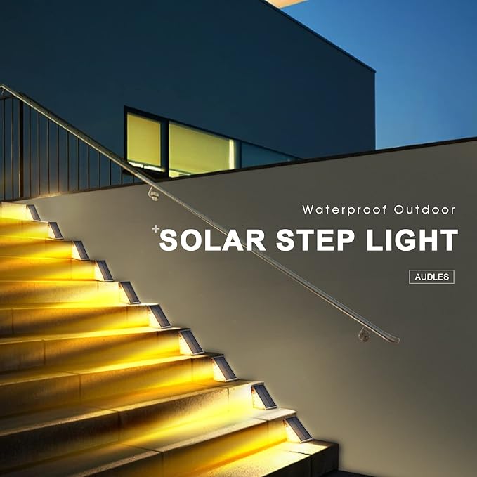 LED Solar Step Lights Waterproof Outdoor Stair Lights, Warm White Solar Deck & Pathway Lights IP67 for Yard, Patio, Garden, Front Door, Driveway, Porch 2PK