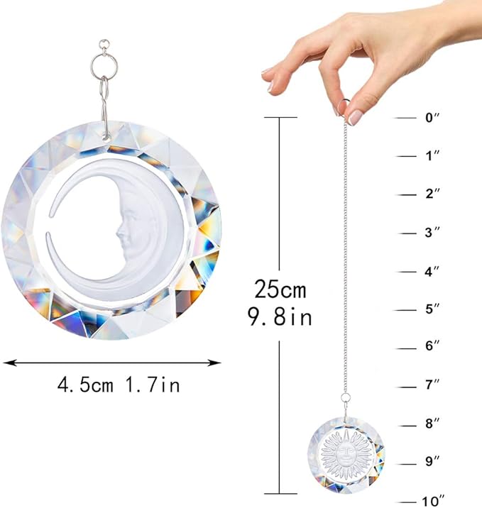 45mm Crystal Suncatcher Round Pendant Rainbow Maker for Home Car Decor (Moon and Sun)